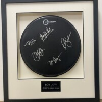 framed drum signed by Bon jovi