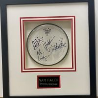 framed drum signed by Van Halen
